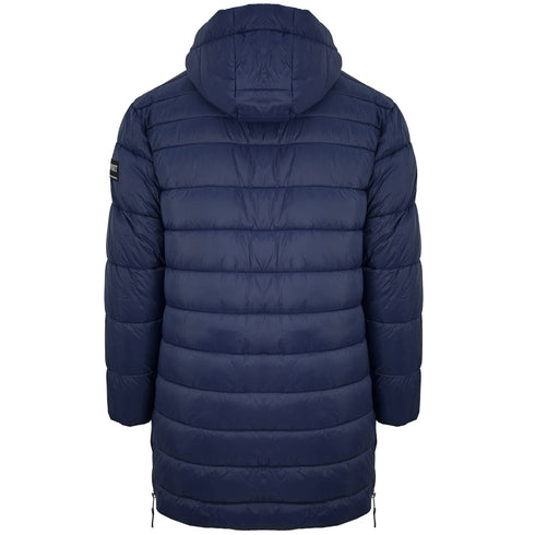 Plein Sport Padded Small Circular Logo Branded Navy Blue Long Jacket - Style Centre Wholesale