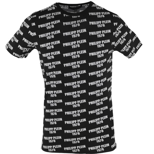 Philipp Plein 1978 All Over Logo Black Underwear T Shirt - Style Centre Wholesale