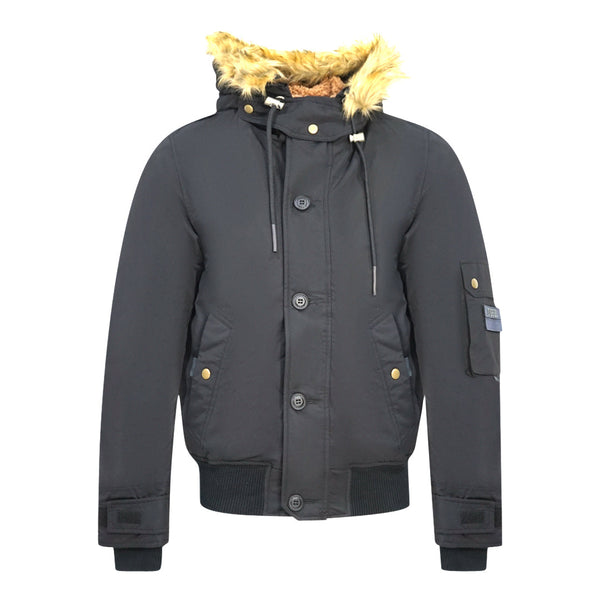 Diesel W Jame 21 Faux Fur Trimmed Black Bomber Jacket